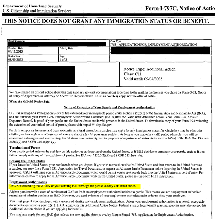 uscis-issuing-form-i-797c-to-extend-eads-for-certain-afghan-parolees